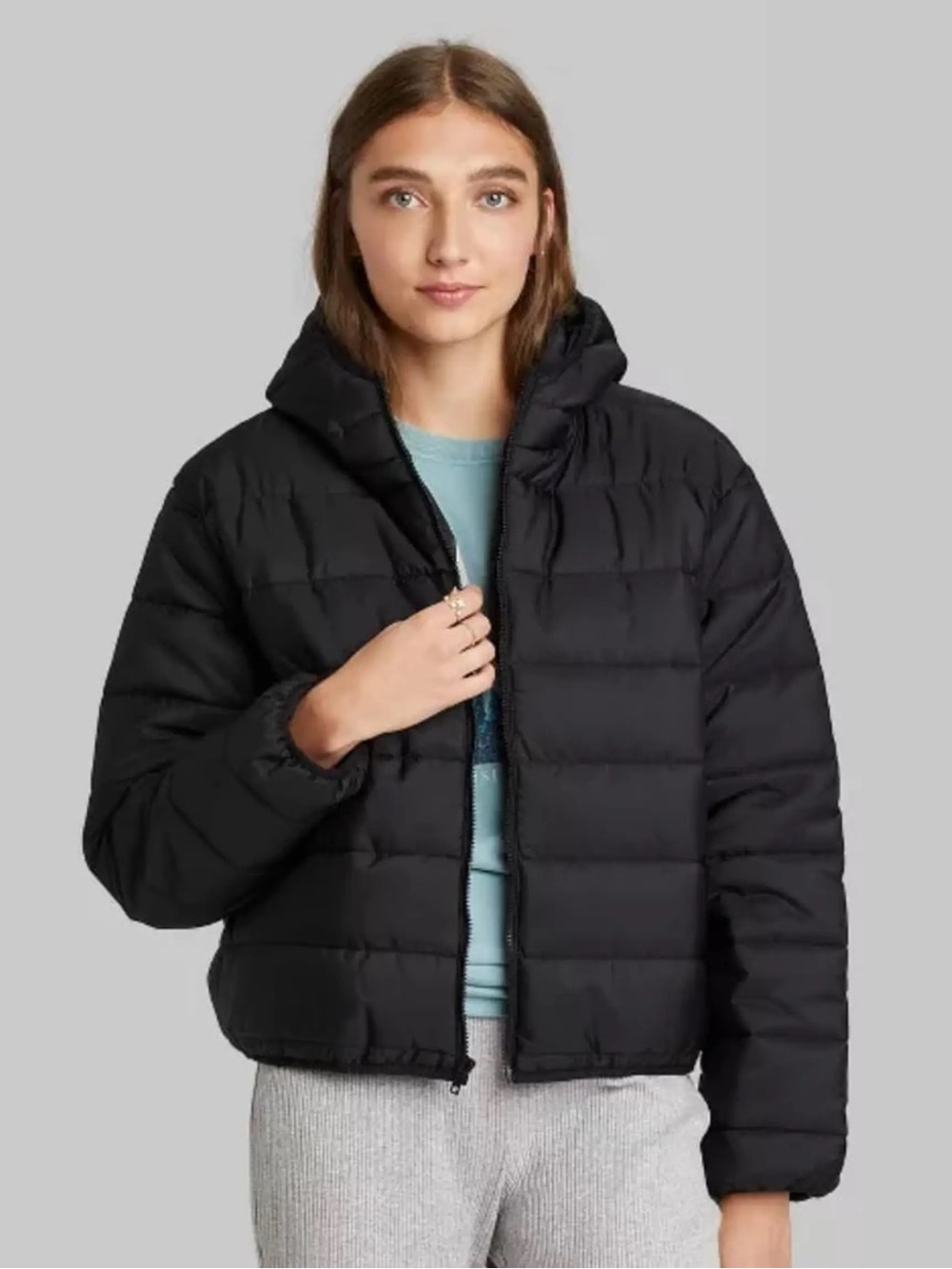 wild fable Black Hooded Puffer Jacket
